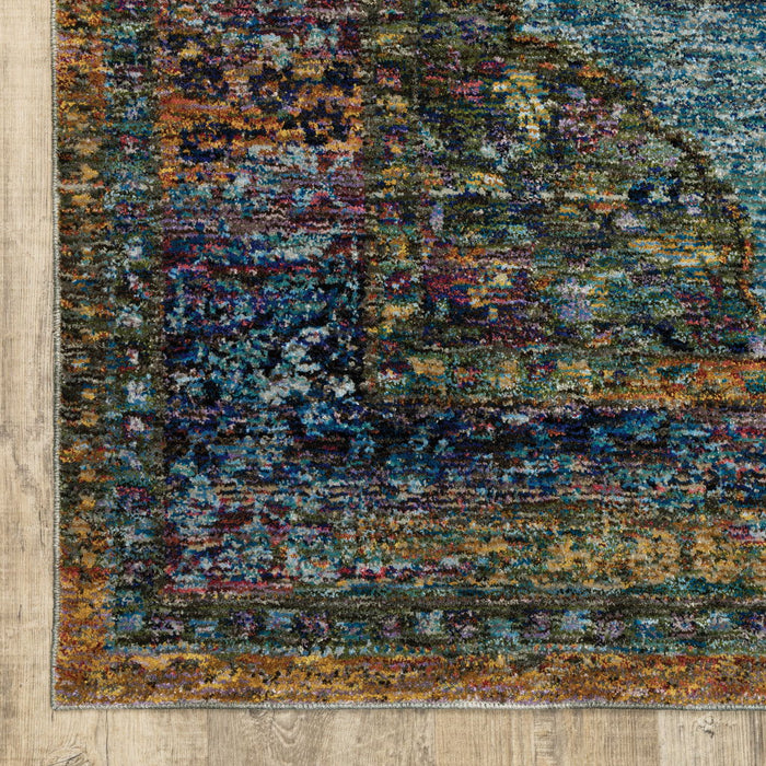 8.5' x 12.1' Oriental Power Loom Area Rug - Blue And Beige