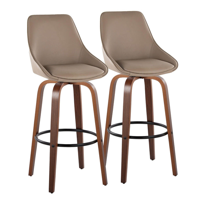 Diana - 30" Fixed-Height Barstool With Swivel And Round Black Metal Footrest (Set of 2) - Walnut Wood