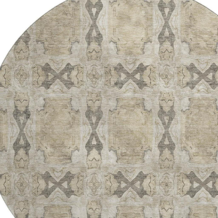 8' Floral Medallion Washable Round Rug With UV Protection (649459) - Beige / Gray / Ivory