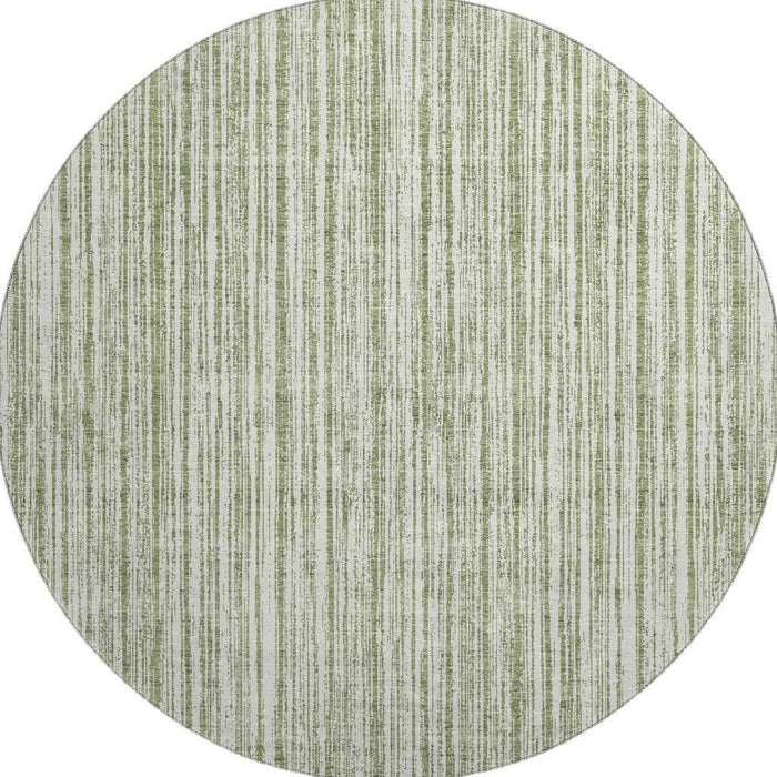 8' Striped Washable Round Rug With UV Protection - Green And Ivory