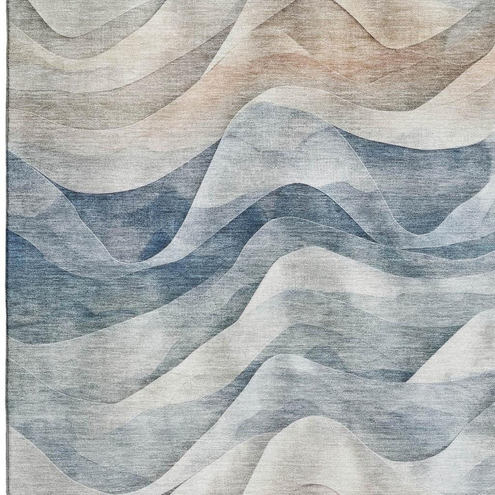 10' X 14' Abstract Washable Area Rug With UV Protection (694809) - Blue / Beige / Ivory