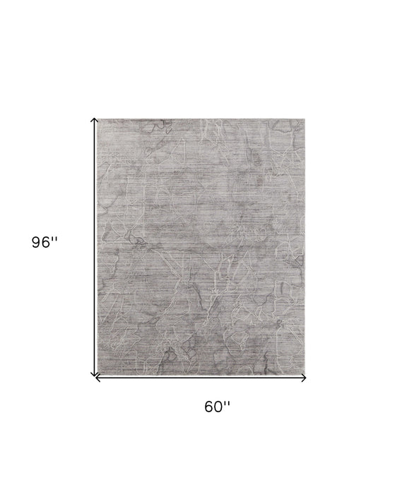 5' x 8' Abstract Hand Woven Worn Faded Wool Blend Area Rug - Gray