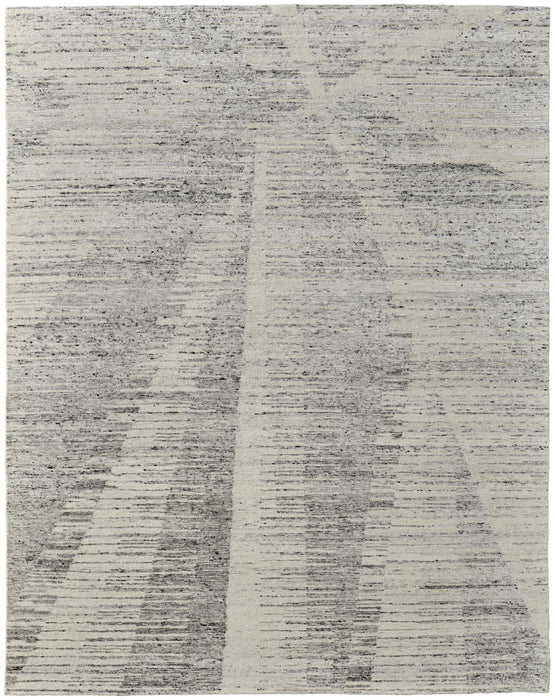 11.5' x 15' Abstract Hand Knotted Worn Faded Area Rug - Ivory And Gray