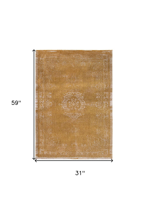 3' x 5' Medallion Non Skid Area Rug - Orange And White