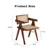 Set of 2 Giga modern mid-century rattan dining chairs with armrests, wooden outdoor accent chairs in walnut finish.