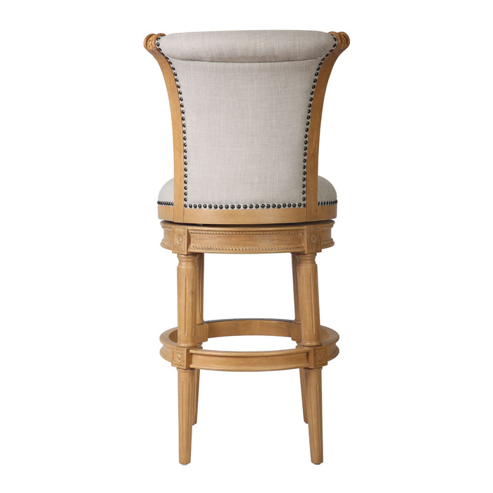 30" Casual Fabric And Solid Wood Bar Height Swivel Bar Chair - Gray