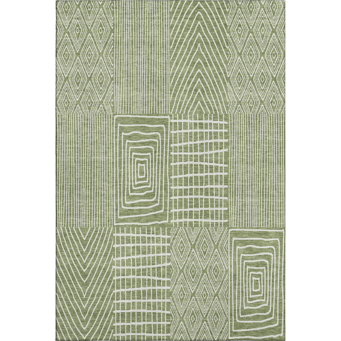 10' X 14' Geometric Washable Area Rug With UV Protection (678059) - Green / Ivory