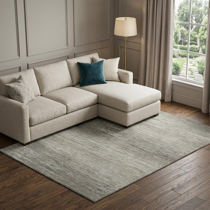 10' X 14' Striped Washable Area Rug With UV Protection (692649) - Taupe / Gray / Silver