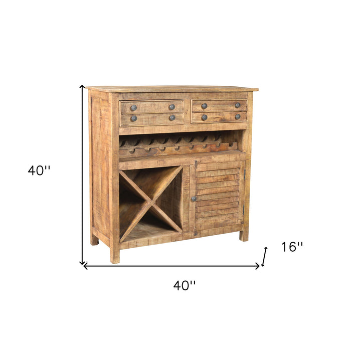 Rustic Solid Wood 2 Door Wine Bar Cabinet - Natural