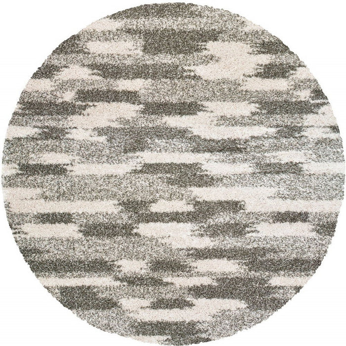 8' Round Geometric Pattern Area Rug - Gray And Ivory