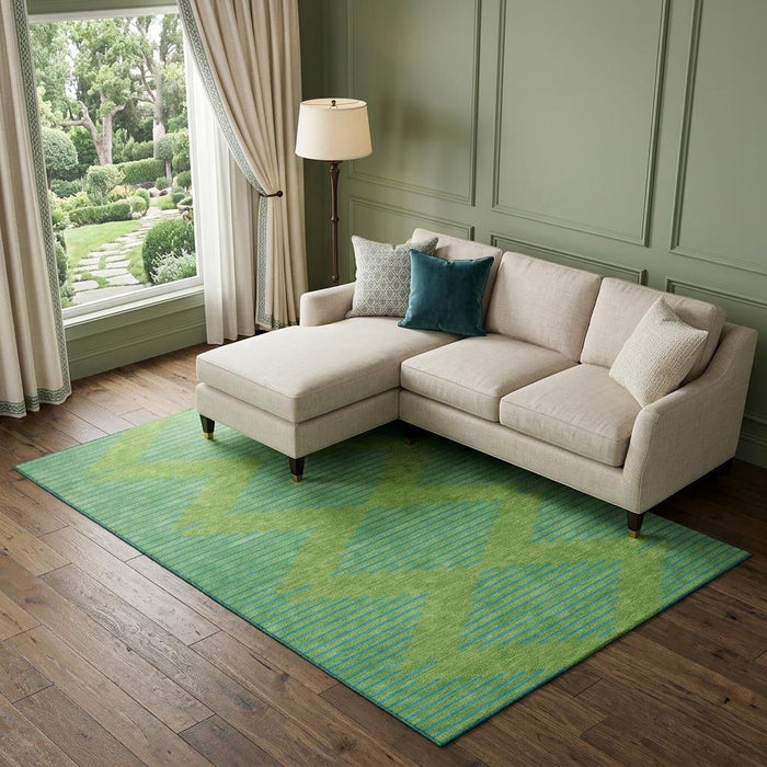 10' X 14' Geometric Washable Area Rug With UV Protection (679810) - Green / Teal