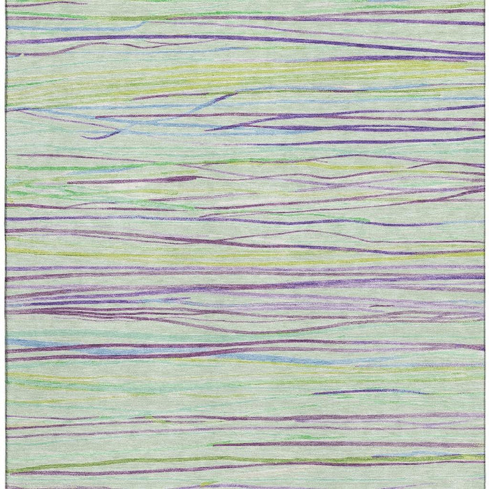 10' X 14' Striped Washable Area Rug With UV Protection (694725) - Mint Green / Lavender / Lime Green