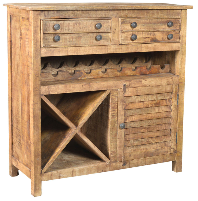 Rustic Solid Wood 2 Door Wine Bar Cabinet - Natural