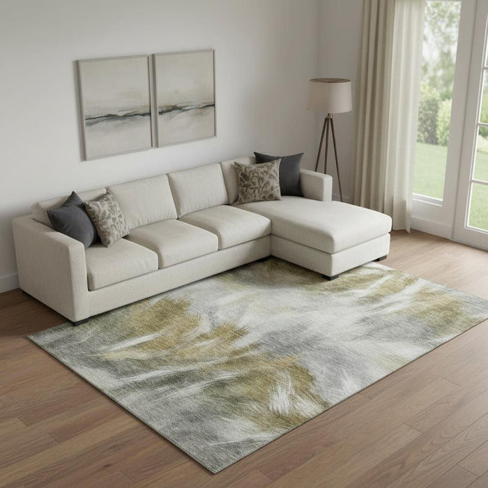 10' X 14' Abstract Washable Area Rug With UV Protection (717687) - Pewter / Gold