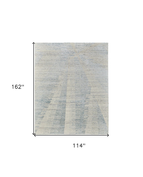 9' x 13' Abstract Hand Knotted Worn Faded Area Rug - Ivory And Blue