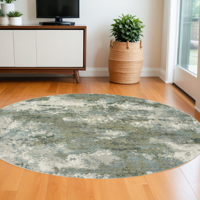 8' Round Power Loom Area Rug - Blue Green