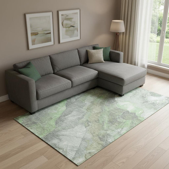 10' X 14' Floral Washable Area Rug With UV Protection (701383) - Green / Gray / Ivory
