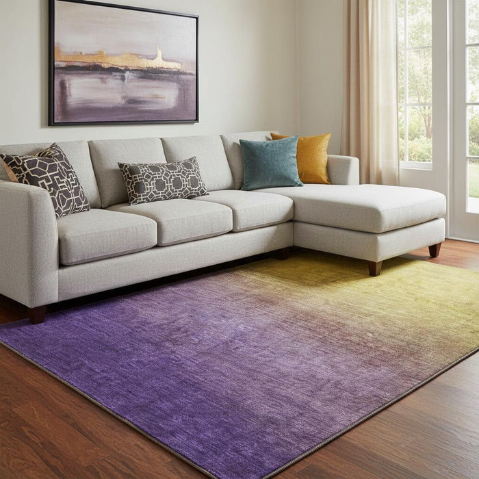 10' X 14' Ombre Washable Area Rug With UV Protection (650404) - Purple / Blue / Gold