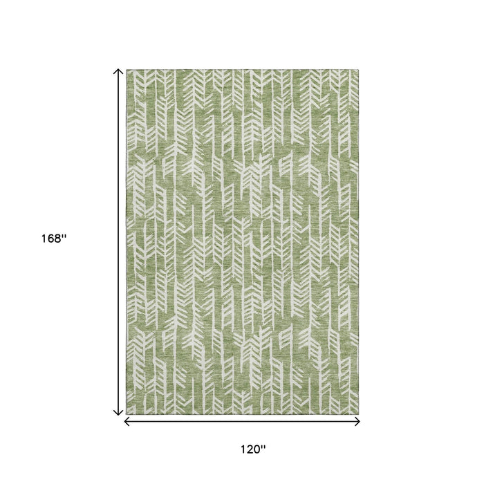 10' X 14' Tribal Washable Area Rug With UV Protection (672056) - Green / Ivory