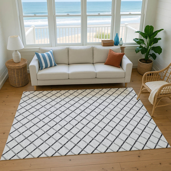 10' X 14' Geometric Washable Area Rug With UV Protection - Gray And Black