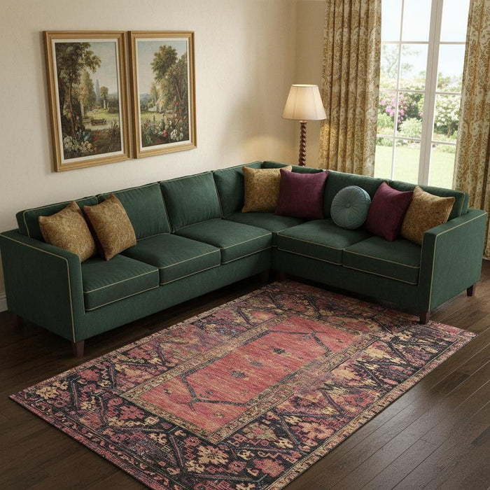 10' X 14' Oriental Washable Area Rug With UV Protection (699334) - Salmon / Charcoal