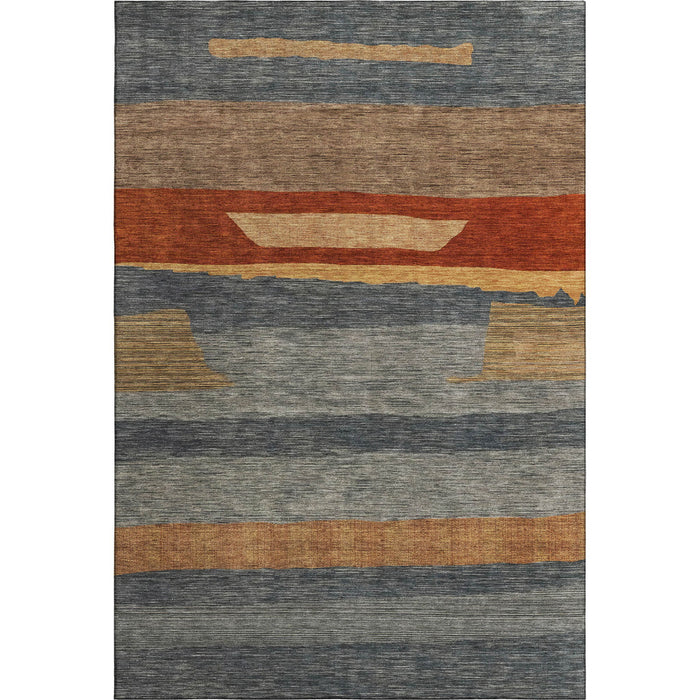10' X 14' Striped Washable Area Rug With UV Protection (699628) - Blue / Rust / Gold