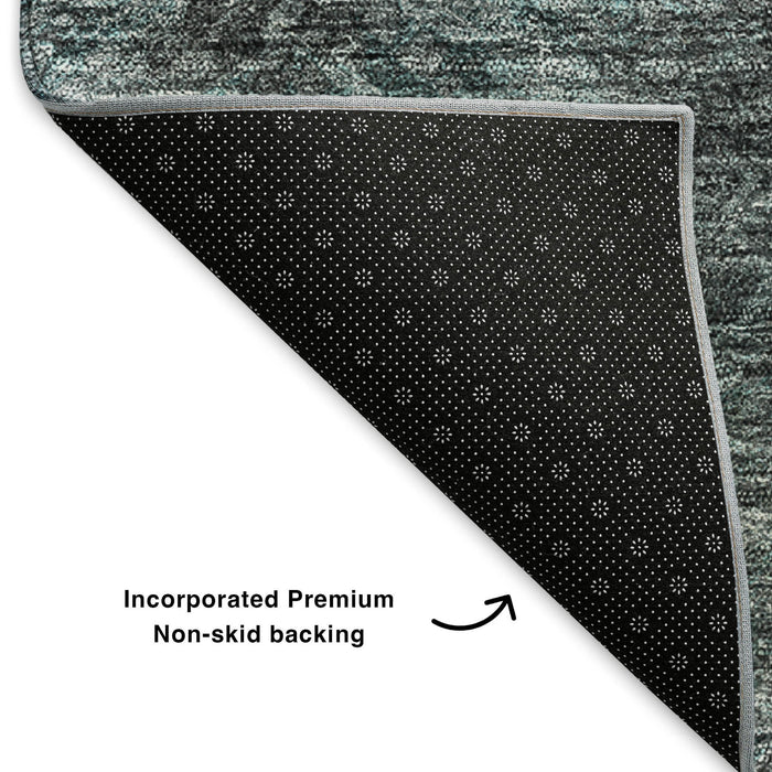 10' X 14' Abstract Washable Area Rug With UV Protection (650536) - Teal / Ivory / Gray