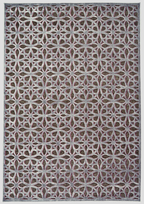 9.7' x 12.6' Geometric Power Loom Area Rug - Purple Brown And Gray