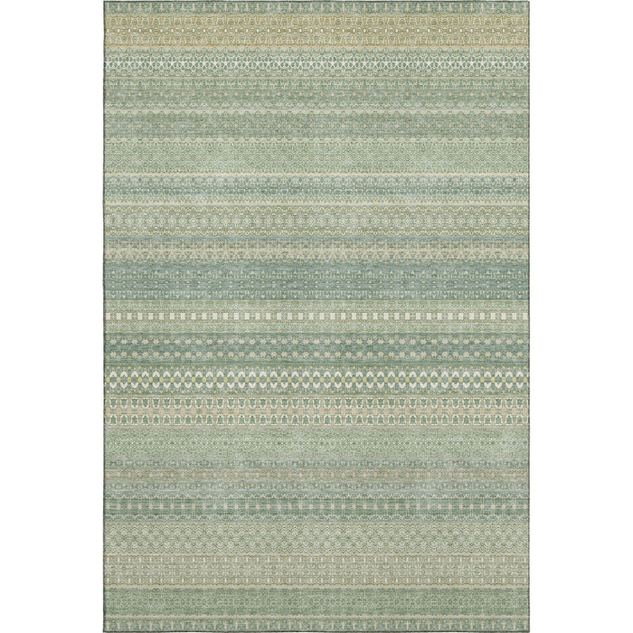 3' X 5' Striped Washable Area Rug With UV Protection (647483) - Fern Green / Ivory