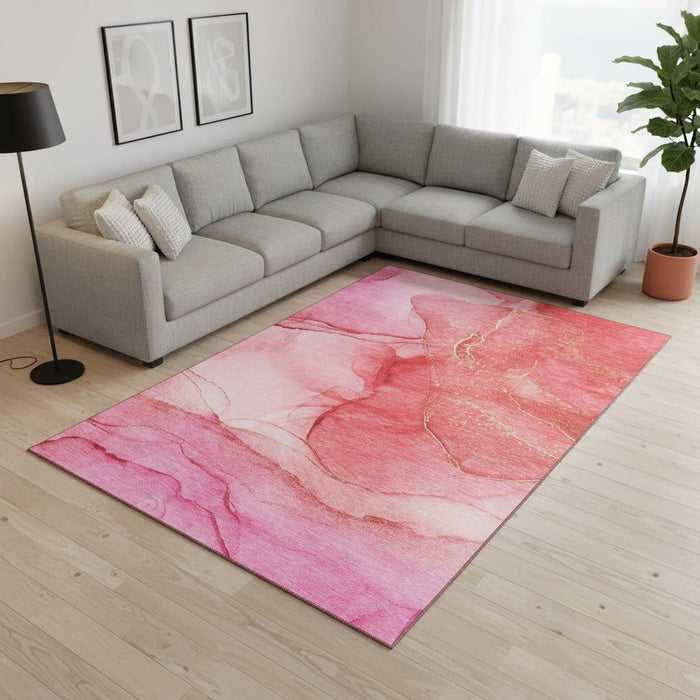 8' X 10' Abstract Washable Area Rug With UV Protection (646874) - Pink / Ivory
