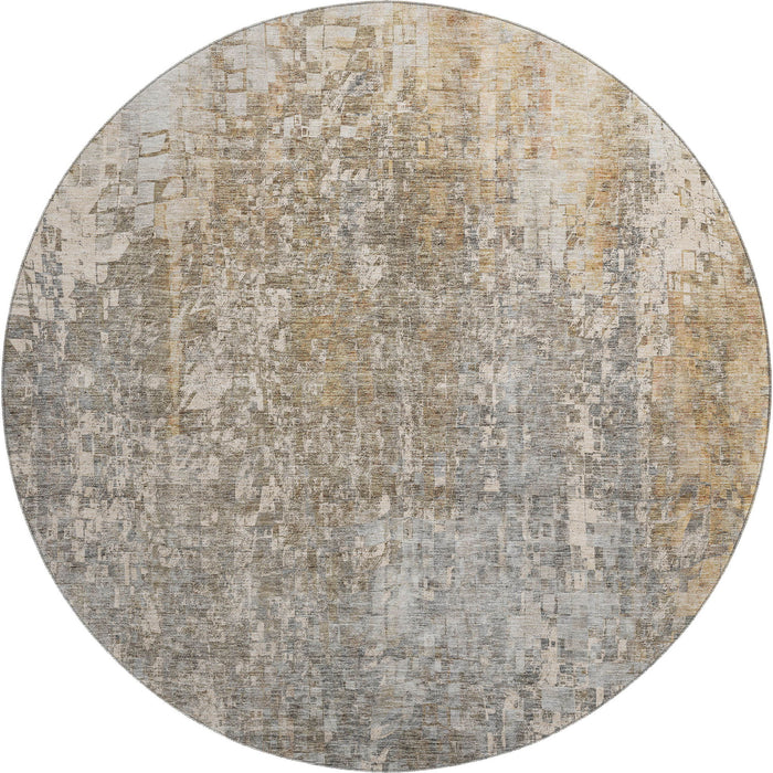 8' Abstract Washable Round Rug With UV Protection (650233) - Beige / Gray