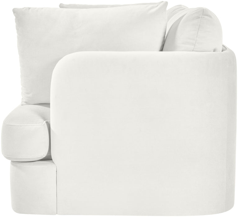 Velvet performance fabric upholstered two-piece loveseat by Meridian Furniture, modern stationary sectional for living room decor.