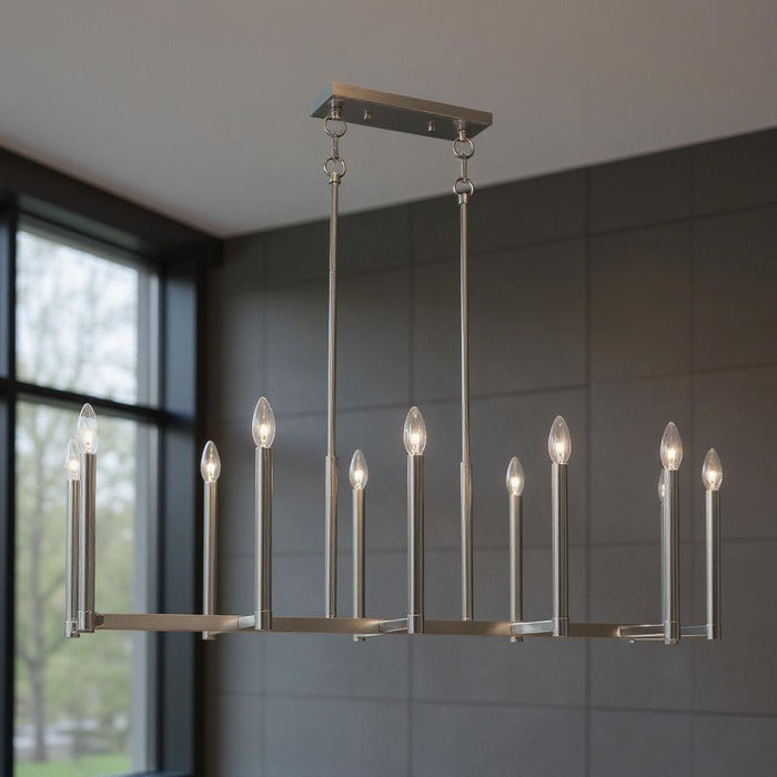 18" Ten Light Dimmable Chandelier With Shades - Nickel