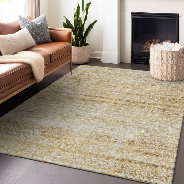 10' X 14' Abstract Washable Area Rug With UV Protection - Gold And Beige