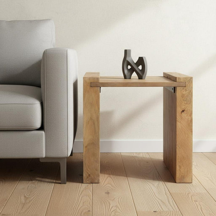 Distressed Solid Wood Sled End Table - Natural