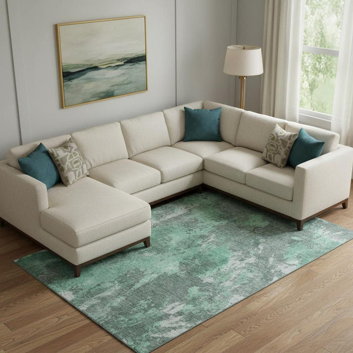 10' X 14' Abstract Washable Area Rug With UV Protection (700313) - Teal / Silver