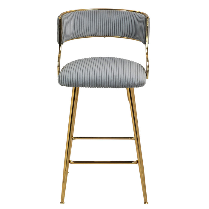 Set of 2 Giga counter height bar stools with powder-coated bases and footrests, featuring sleek, modern design.