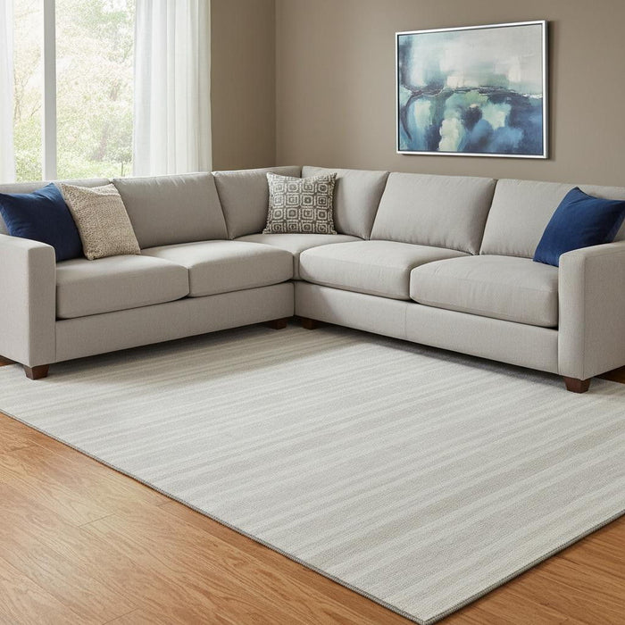 8' X 10' Striped Washable Area Rug With UV Protection (647816) - Ivory / Gray