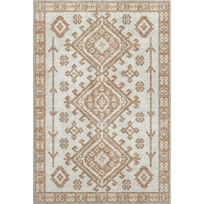 10' X 14' Geometric Washable Area Rug With UV Protection - Burnt Sienna And Beige