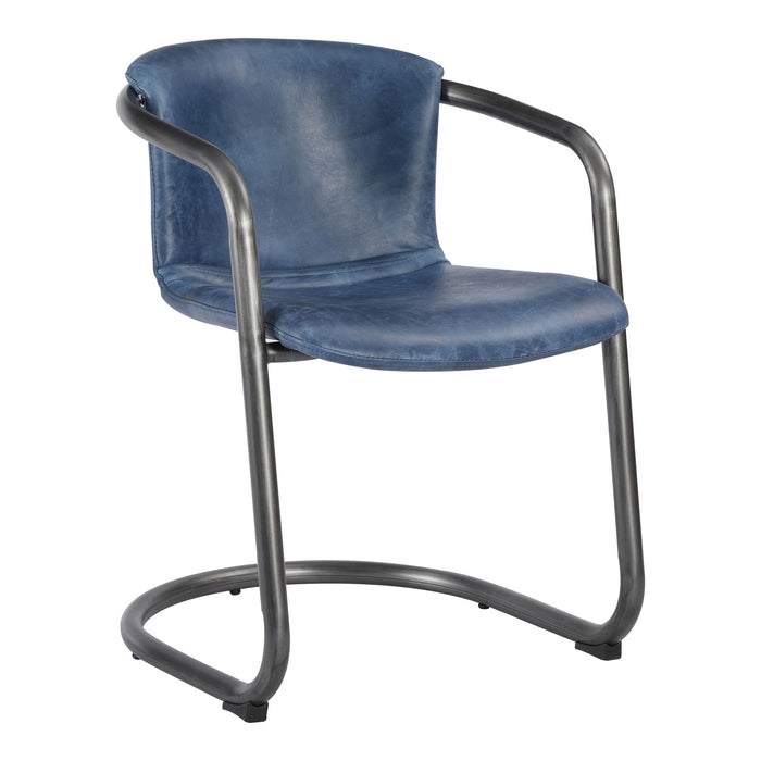 Leather Iron Dining Arm Chairs (Set of 2) - Blue / Silver