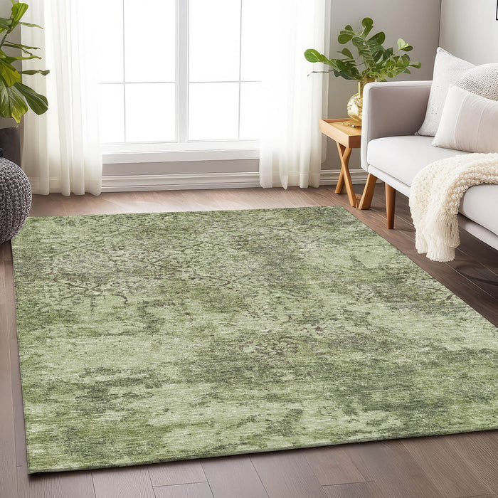 9' X 12' Abstract Washable Area Rug With UV Protection - Artichoke Green And Taupe