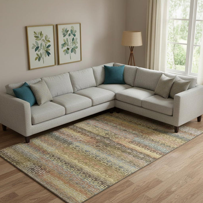 10' X 14' Striped Washable Area Rug With UV Protection (715075) - Brown / Gold