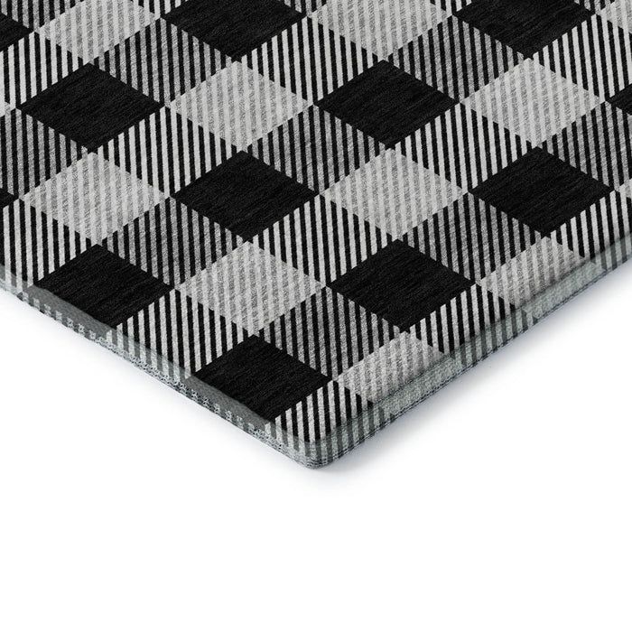10' X 14' Plaid Washable Area Rug With UV Protection (673447) - Black / Ivory