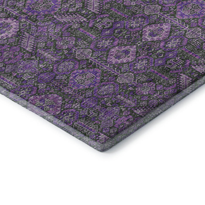 8' Tribal Washable Round Rug With UV Protection (649891) - Purple / Ivory
