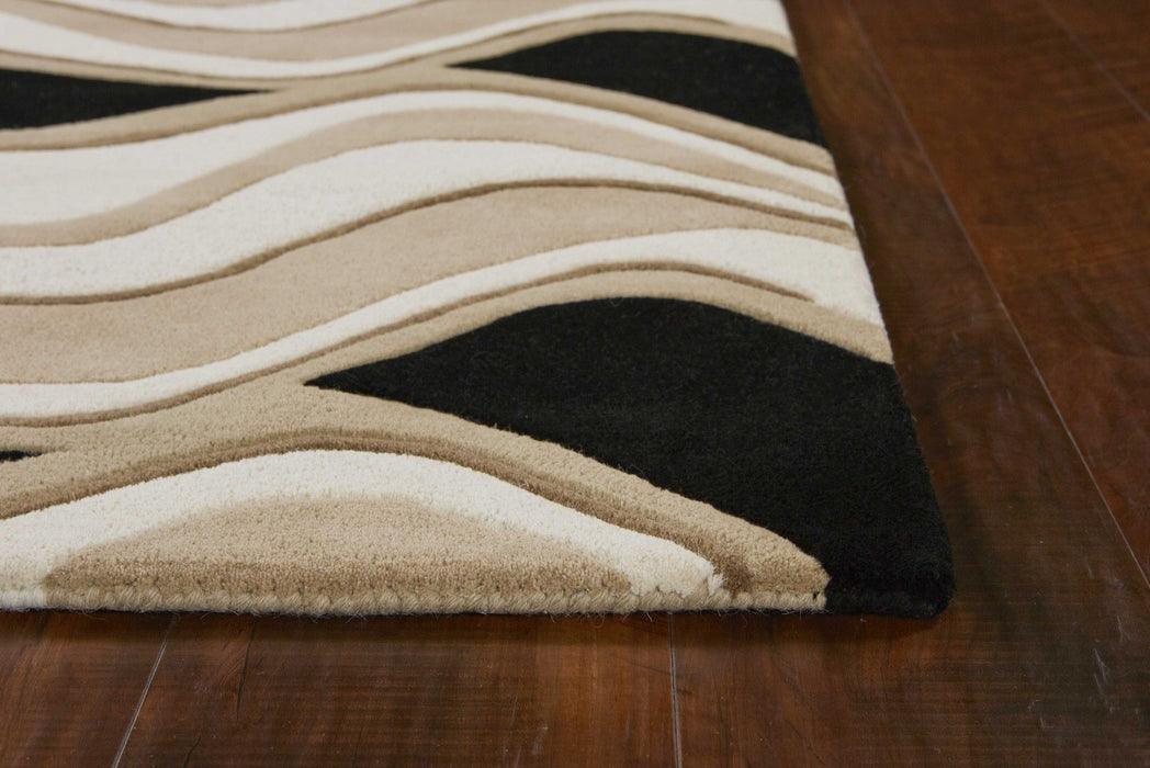 8' x 11' Hand Tufted Abstract Waves Indoor Area Rug - Black Beige