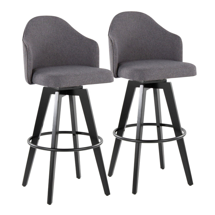 Ahoy - Upholstered Fixed-Height Barstool (Set of 2) - Black Base, Black Footrest