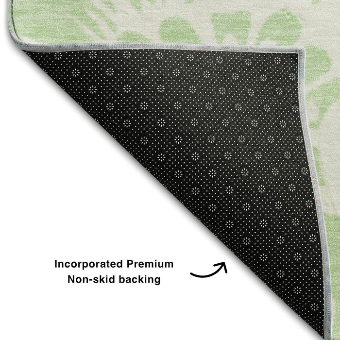 9' X 12' Floral Washable Area Rug With UV Protection (648663) - Mint Green / Ivory