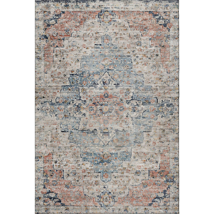10' X 14' Floral Medallion Washable Area Rug With UV Protection (705083) - Beige / Blue / Coral