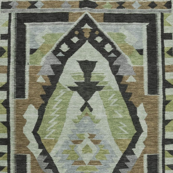 10' X 14' Tribal Washable Area Rug With UV Protection (707989) - Brown / Green / Charcoal