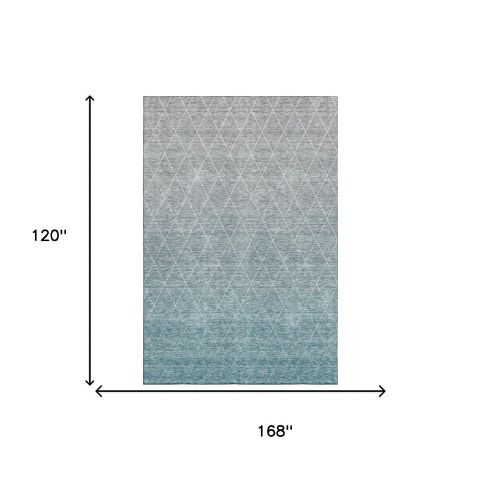 10' X 14' Geometric Washable Area Rug With UV Protection (688195) - Teal / Ivory